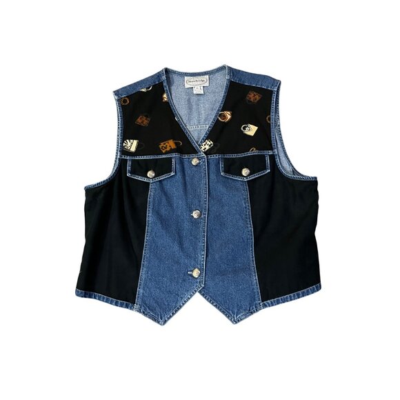 Stonebridge Denim Vest Womens XL Purse Print Western Button Front Used - Picture 11 of 16